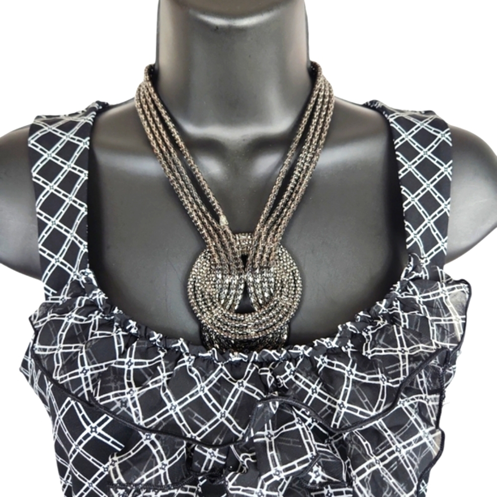 White House/Black Market, women's black and white plaid top, Sz XXS - Picture 5 of 5